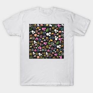 Abstract Leaves & Flowers Pattern In Grey Background T-Shirt